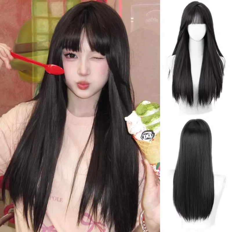Black 26-inch synthetic straight long wig for Halloween cosplay, role-playing, daily use, high-temperature silk wig cap.
Black 26-inch synthetic straight long wig for Halloween cosplay, role-playing, daily use, high-temperature silk wig cap.