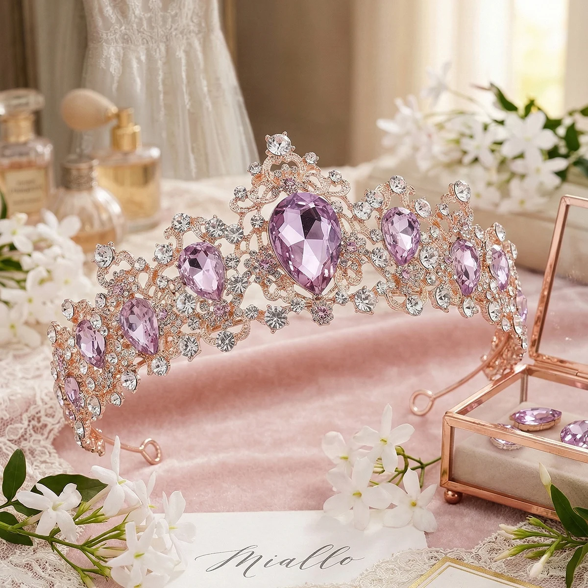 Luxury Vintage Rose Gold Bridal Tiara Purple Crystal Teardrop Crown Rhinestone Queen Diadem Wedding Hair Accessories for Women
Luxury Vintage Rose Gold Bridal Tiara Purple Crystal Teardrop Crown Rhinestone Queen Diadem Wedding Hair Accessories for Women