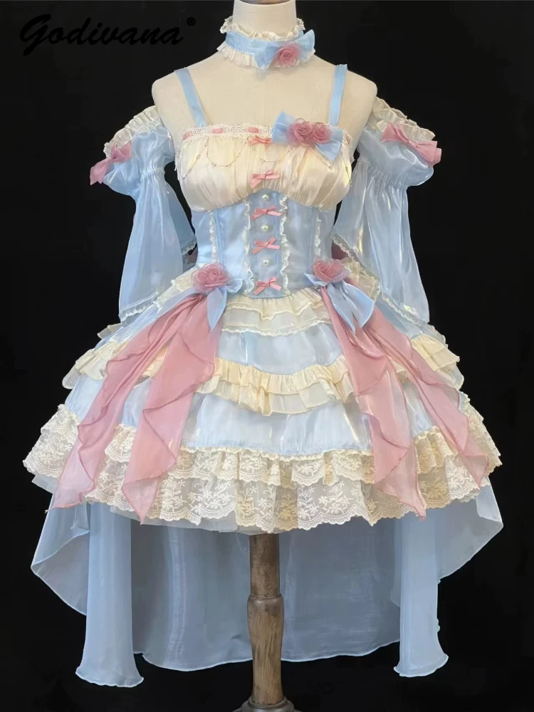Original Lolita Pink and Blue Flower Bow Jsk Dress New Spring Summer Ladies Elegant Princess Suspender Short Dresses
Original Lolita Pink and Blue Flower Bow Jsk Dress New Spring Summer Ladies Elegant Princess Suspender Short Dresses