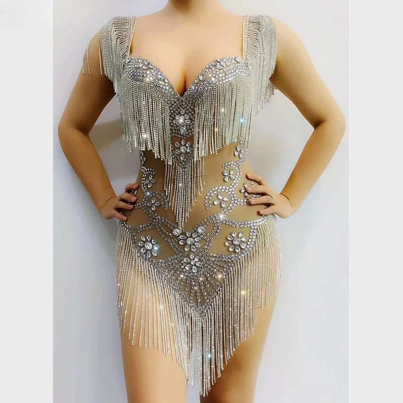 Rhinestone Fringe Transparent Bodysuit Women Dancer Show Celebrate Outfit Prom Bar Birthday Outfit
Rhinestone Fringe Transparent Bodysuit Women Dancer Show Celebrate Outfit Prom Bar Birthday Outfit
