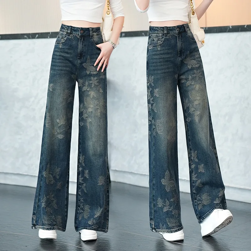 Дизайнерские жаккардовые широкие джинсы для женщин, осенний новый стиль, элегантные утягивающие свободные повседневные прямые брюки с высокой талией
Дизайнерские жаккардовые широкие джинсы для женщин, осенний новый стиль, элегантные утягивающие свободные повседневные прямые брюки с высокой талией