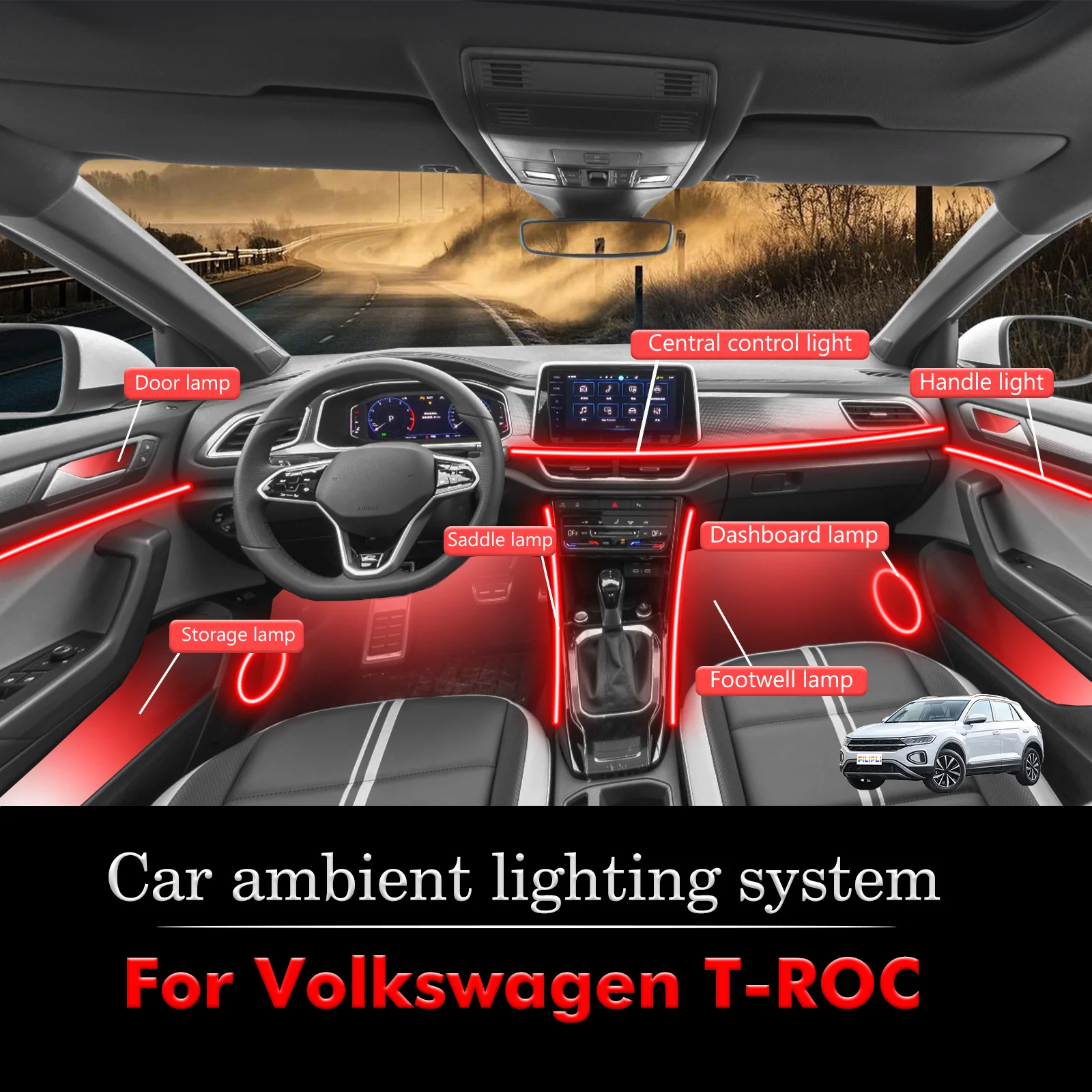 For Volkswagen T-ROC Car Interior Mood Ambient Light RGB 64-Color LED Smart Remote Control Atmosphere Lamp Energy Saving Kit 
For Volkswagen T-ROC Car Interior Mood Ambient Light RGB 64-Color LED Smart Remote Control Atmosphere Lamp Energy Saving Kit