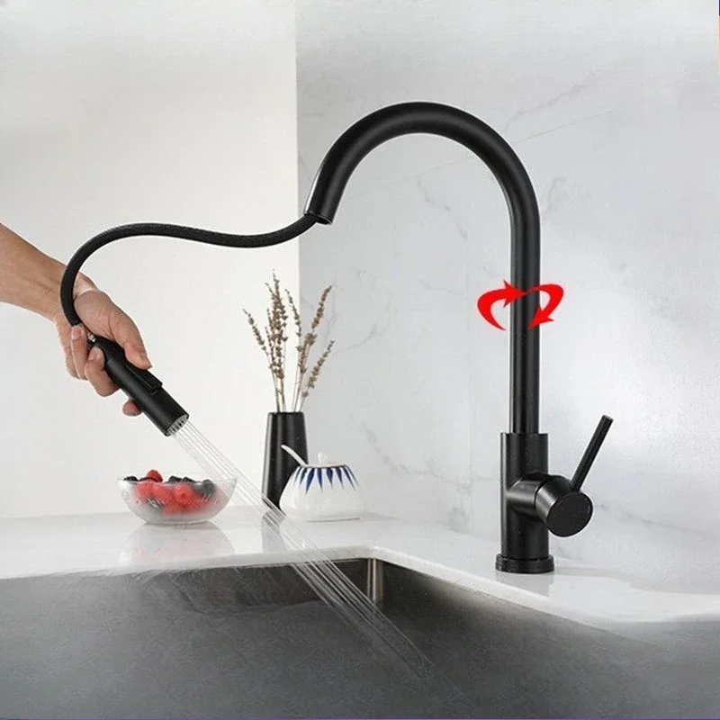 Чёрный смеситель для кухни из нержавеющей стали 304 с сенсорным управлением, поворотный на 360 градусов, универсальный, телескопический, для горячей и холодной воды
Чёрный смеситель для кухни из нержавеющей стали 304 с сенсорным управлением, поворотный на 360 градусов, универсальный, телескопический, для горячей и холодной воды