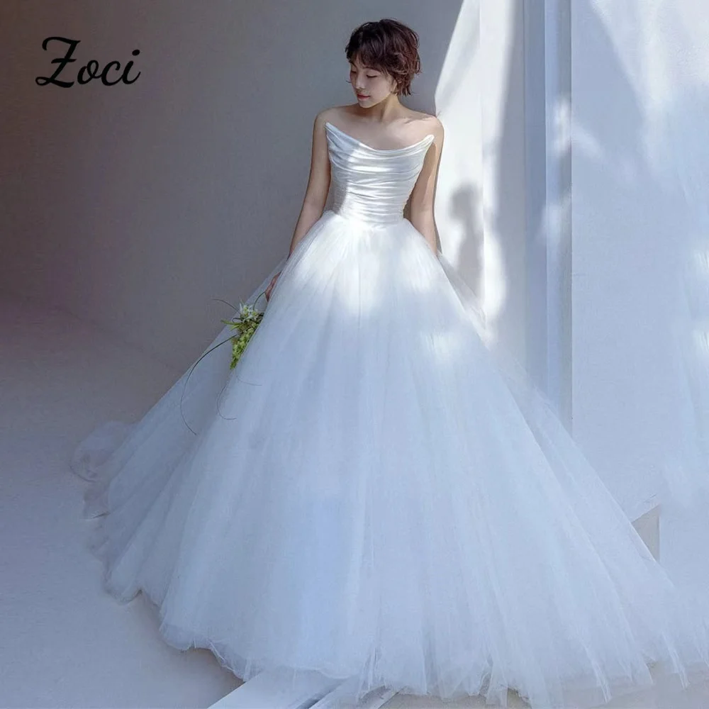 Zoci Customized Korea Satin Tulle Wedding Dresses Pleats Strapless Lace Up Bride Formal Party Wedding Photography Bridal Gown
Zoci Customized Korea Satin Tulle Wedding Dresses Pleats Strapless Lace Up Bride Formal Party Wedding Photography Bridal Gown