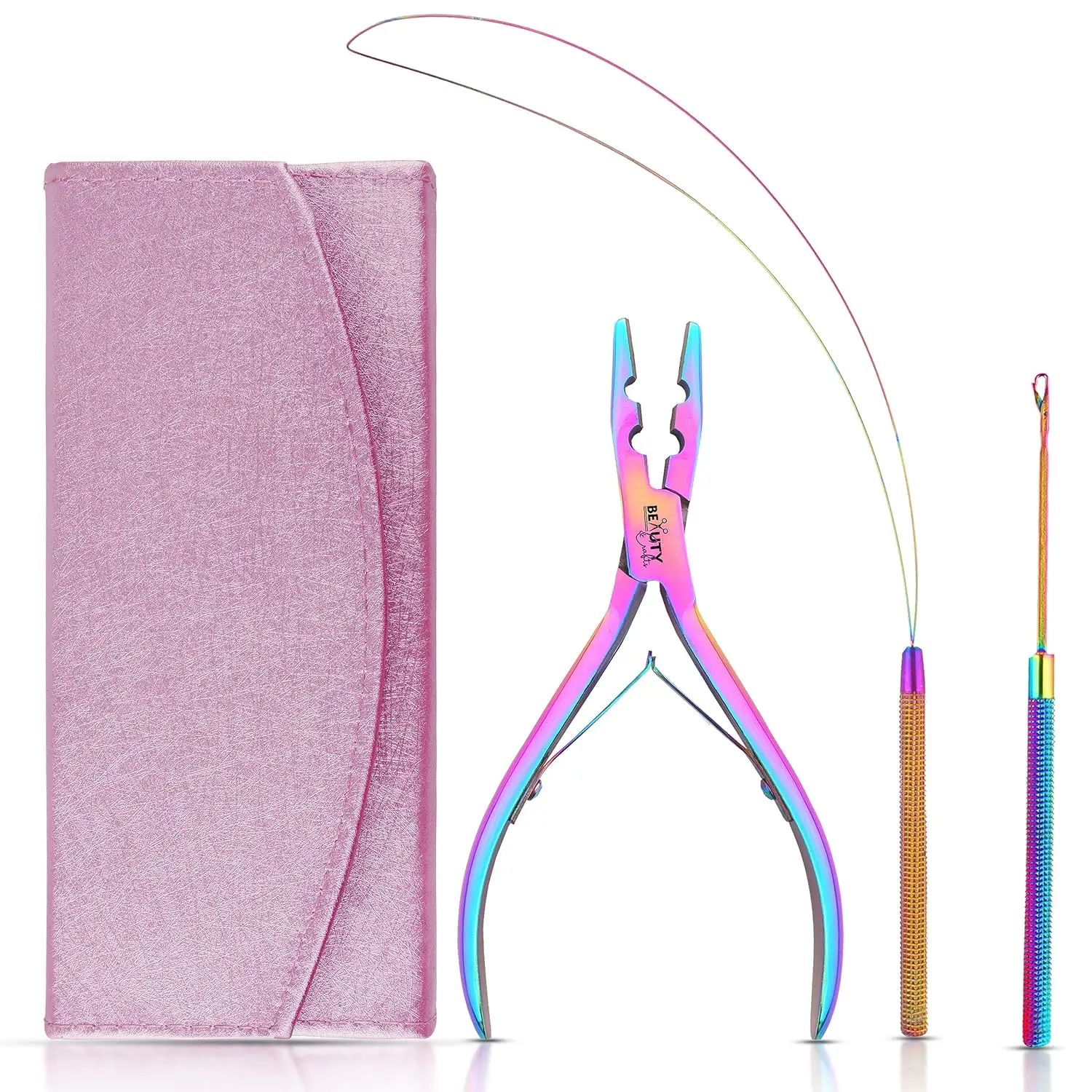 Micro Link Hair Extension Kit: Pliers, Hook, Bead Tool & Leather Pouch for DIY Hair Styling
Micro Link Hair Extension Kit: Pliers, Hook, Bead Tool & Leather Pouch for DIY Hair Styling