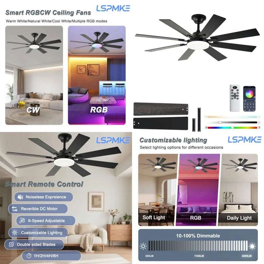 Ceiling Fans with Lights, 52 Inch Ceiling Fan with Light and Remote Control, Reversible DC Motor, 3CCT, Dimmable, Timer, Noisel
Ceiling Fans with Lights, 52 Inch Ceiling Fan with Light and Remote Control, Reversible DC Motor, 3CCT, Dimmable, Timer, Noisel
