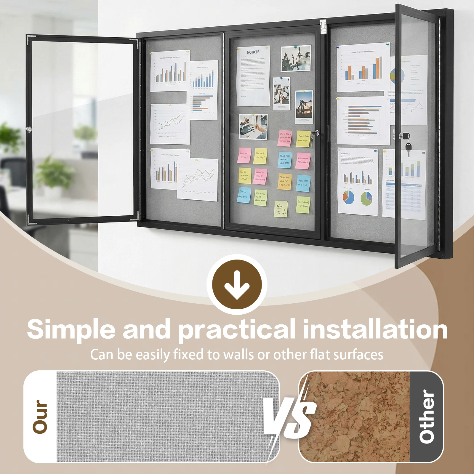 Weatherproof Cork Noticeboard Aluminum Frame Enclosed Cork Board with Glass Locking Door for Office Classroom Commercial
Weatherproof Cork Noticeboard Aluminum Frame Enclosed Cork Board with Glass Locking Door for Office Classroom Commercial