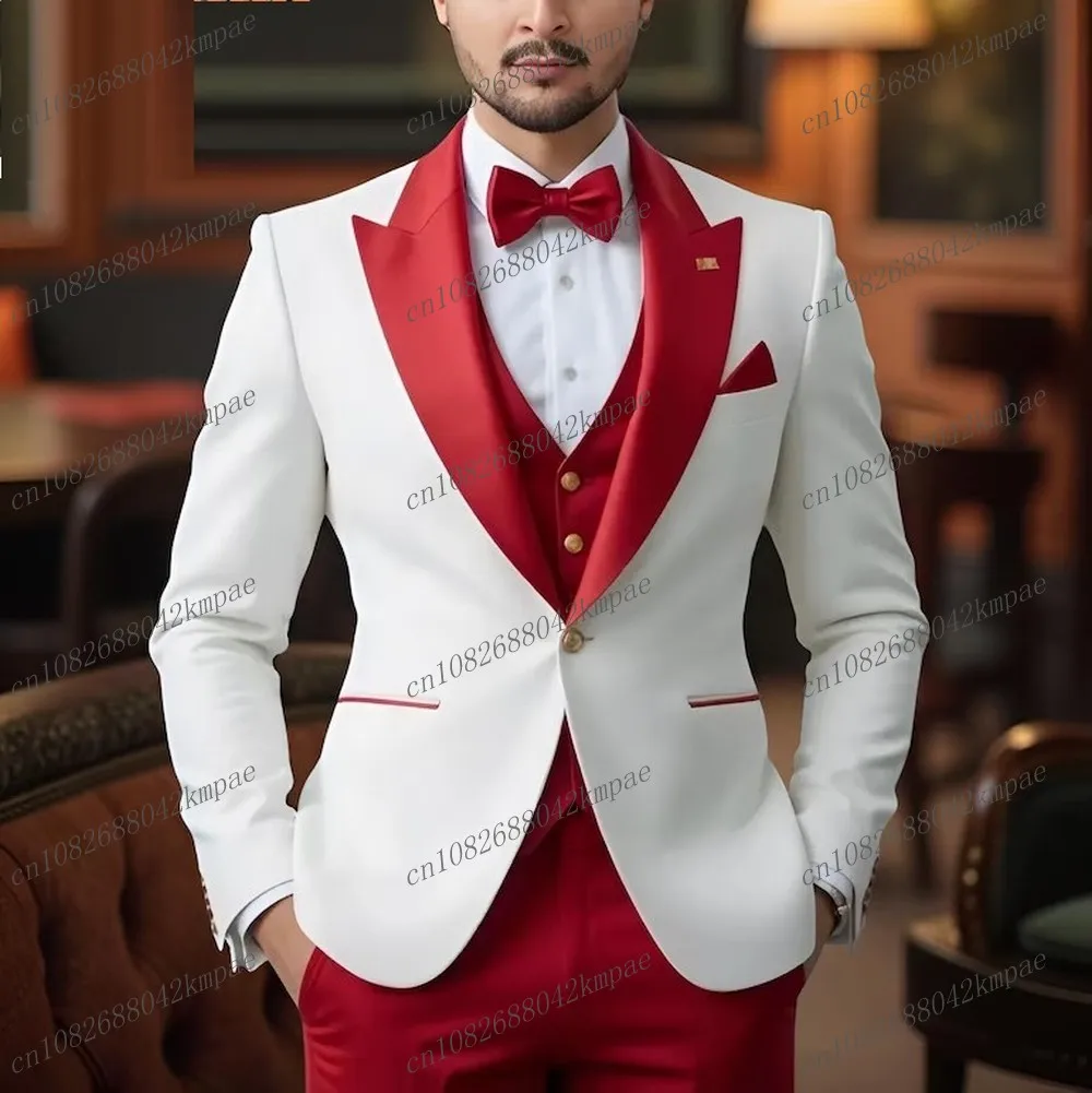 White And Red Formal Men Suit Groom Groomsman Wedding Party Prom Business Male Tuxedos 3 Piece Set Blazer Vest Pants
White And Red Formal Men Suit Groom Groomsman Wedding Party Prom Business Male Tuxedos 3 Piece Set Blazer Vest Pants