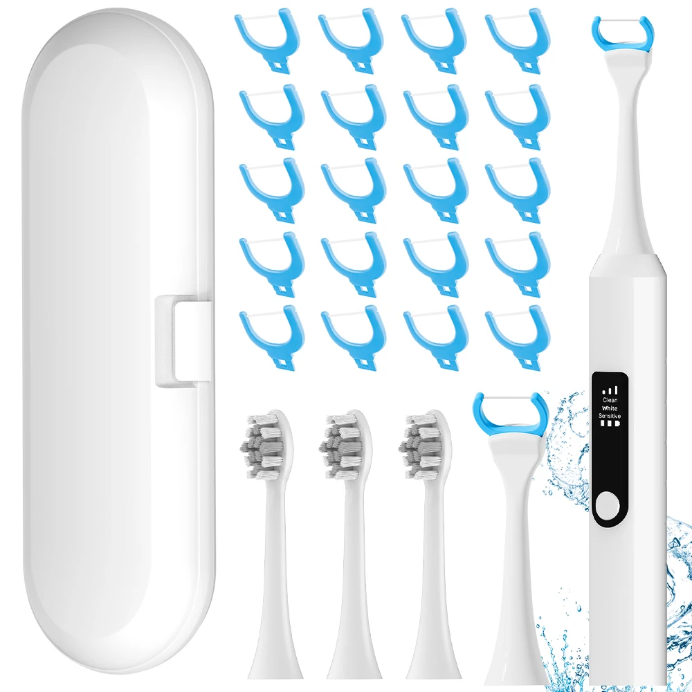 Rechargeable Electric Toothbrush - 3 Heads & 20 Floss Picks, 3 Modes & 2 Min Timer, Compatible with Philips Sonicare Brush Head
Rechargeable Electric Toothbrush - 3 Heads & 20 Floss Picks, 3 Modes & 2 Min Timer, Compatible with Philips Sonicare Brush Head