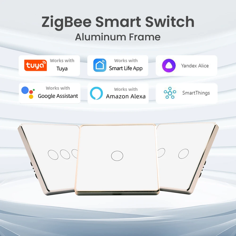 Умный переключатель Tuya Zigbee, золотая алюминиевая рамка, 1 способ, требуется нейтральный провод европейского стандарта, сенсорный переключатель света Alexa Google Home Alice Smart Life
Умный переключатель Tuya Zigbee, золотая алюминиевая рамка, 1 способ, требуется нейтральный провод европейского стандарта, сенсорный переключатель света Alexa Google Home Alice Smart Life