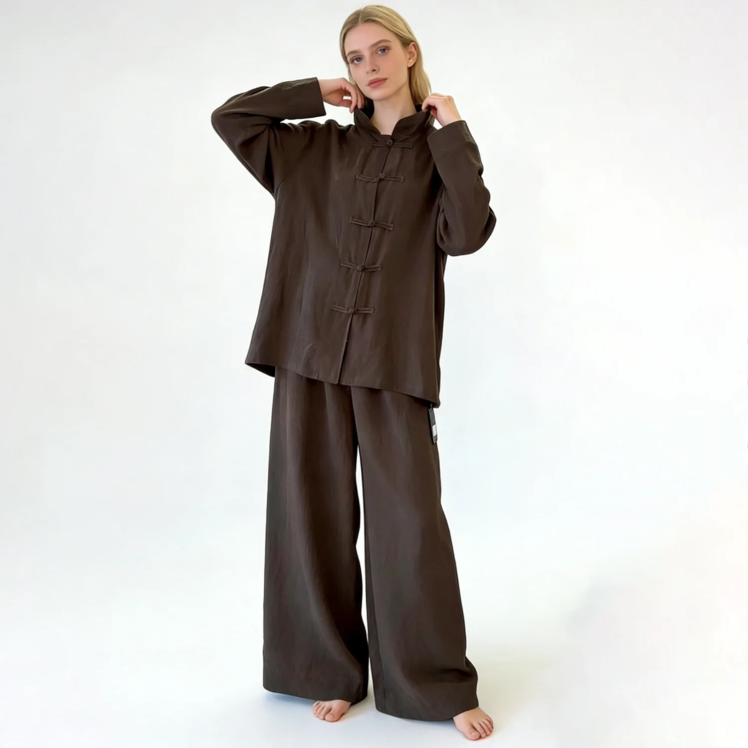 LIMO Women's Vintage Chinese Style Frog Button Linen Blend Shirt & Wide Leg Pants 2 Piece Set Casual Loose Homewear Loungewear
LIMO Women's Vintage Chinese Style Frog Button Linen Blend Shirt & Wide Leg Pants 2 Piece Set Casual Loose Homewear Loungewear