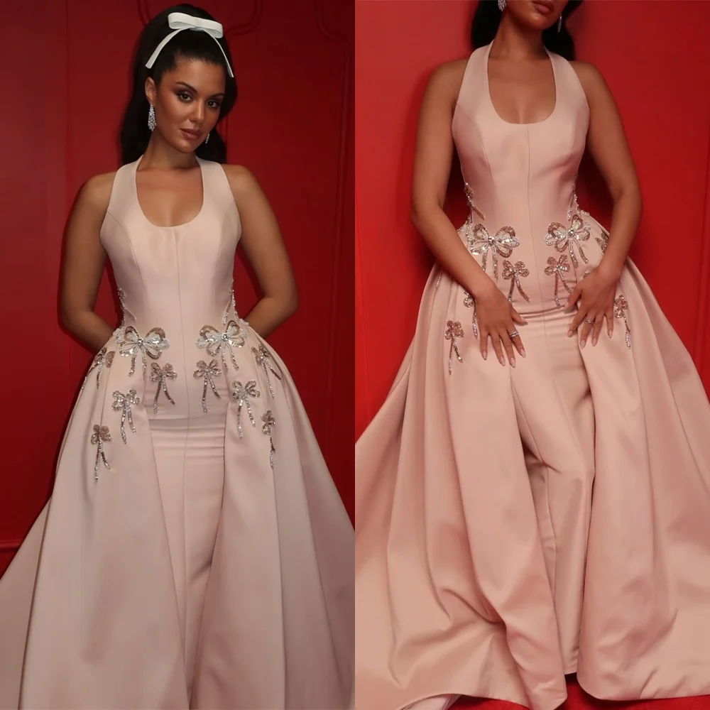 Customized Luxury Pink Satin Evening Dresses Fashion Halter Sleeveless Celebrity Gowns Exquisite Bow Special Occasion Gowns
Customized Luxury Pink Satin Evening Dresses Fashion Halter Sleeveless Celebrity Gowns Exquisite Bow Special Occasion Gowns