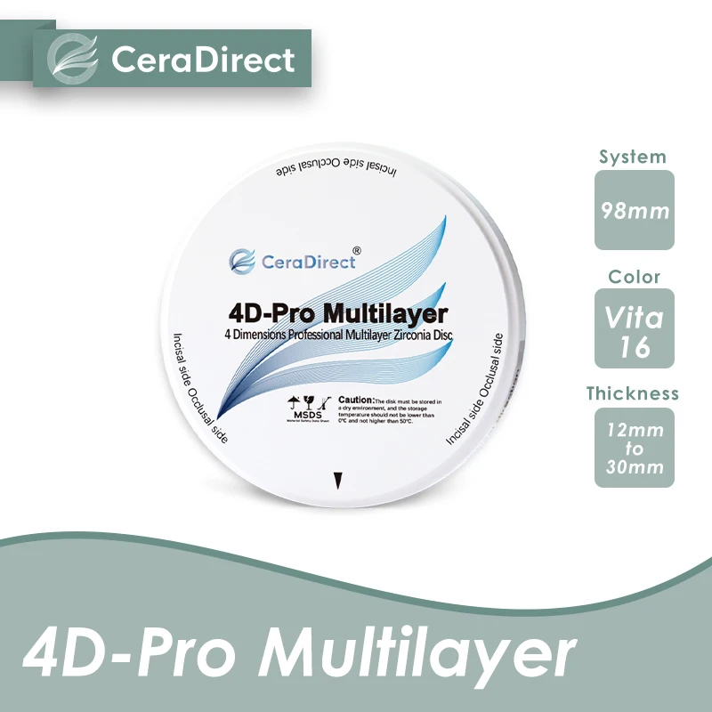 4D-Pro Многослойный быстродействующий многослойный цирконий 98*16 мм — — для стоматологической лаборатории CAD/CAM
4D-Pro Многослойный быстродействующий многослойный цирконий 98*16 мм — — для стоматологической лаборатории CAD/CAM