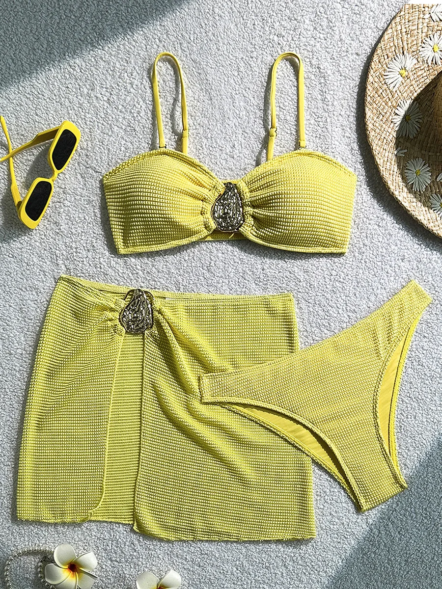 With Skirt Wrinkled Bandeau Bikini Female Swimsuit Women Swimwear Three-pieces Bikini Set Metal Ring Bathing Suit Swim Beachwear
With Skirt Wrinkled Bandeau Bikini Female Swimsuit Women Swimwear Three-pieces Bikini Set Metal Ring Bathing Suit Swim Beachwear