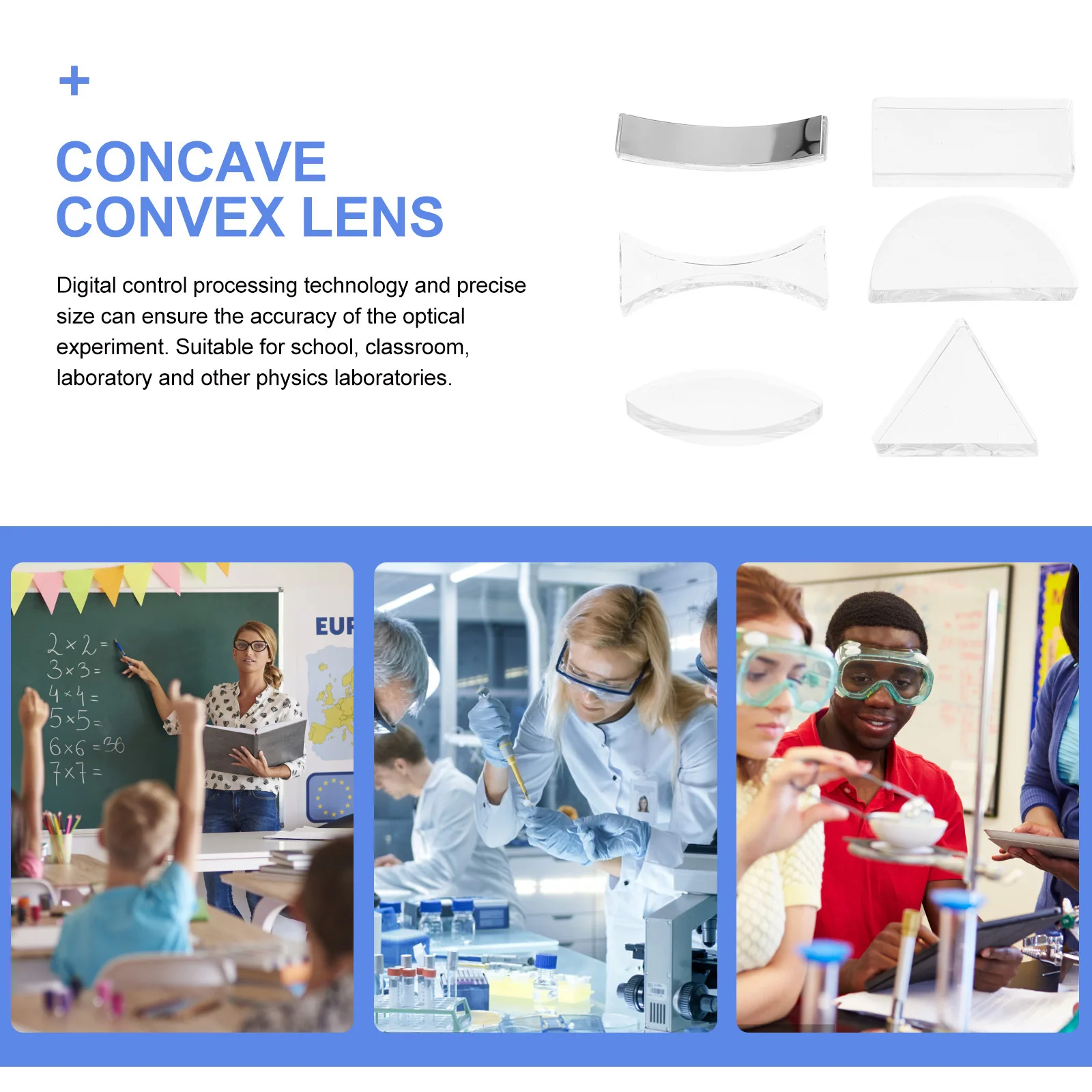 1Set Optical Lens Set Transparent 6 Pieces Durable High Precision Physics Teaching Tools Laboratory Equipment Optical Lens 
1Set Optical Lens Set Transparent 6 Pieces Durable High Precision Physics Teaching Tools Laboratory Equipment Optical Lens