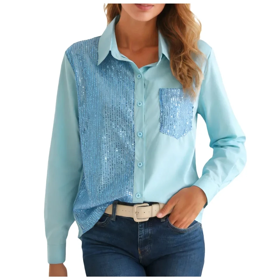 Women Sequined Long Sleeved Shirt Shiny Glitter Patchwork Loose Blouse Turn-Down Collar Button Down Shirts Top Rave Party Outfit
Women Sequined Long Sleeved Shirt Shiny Glitter Patchwork Loose Blouse Turn-Down Collar Button Down Shirts Top Rave Party Outfit