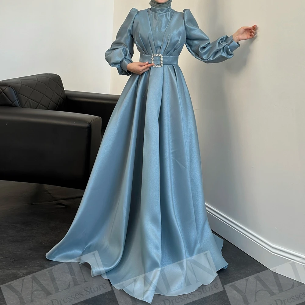 Women's A-line Evening Dresses Floor-length High-neck Full Sleeve Prom Dresses Fashion Crystal Sashes Pleat Customized Gowns
Women's A-line Evening Dresses Floor-length High-neck Full Sleeve Prom Dresses Fashion Crystal Sashes Pleat Customized Gowns