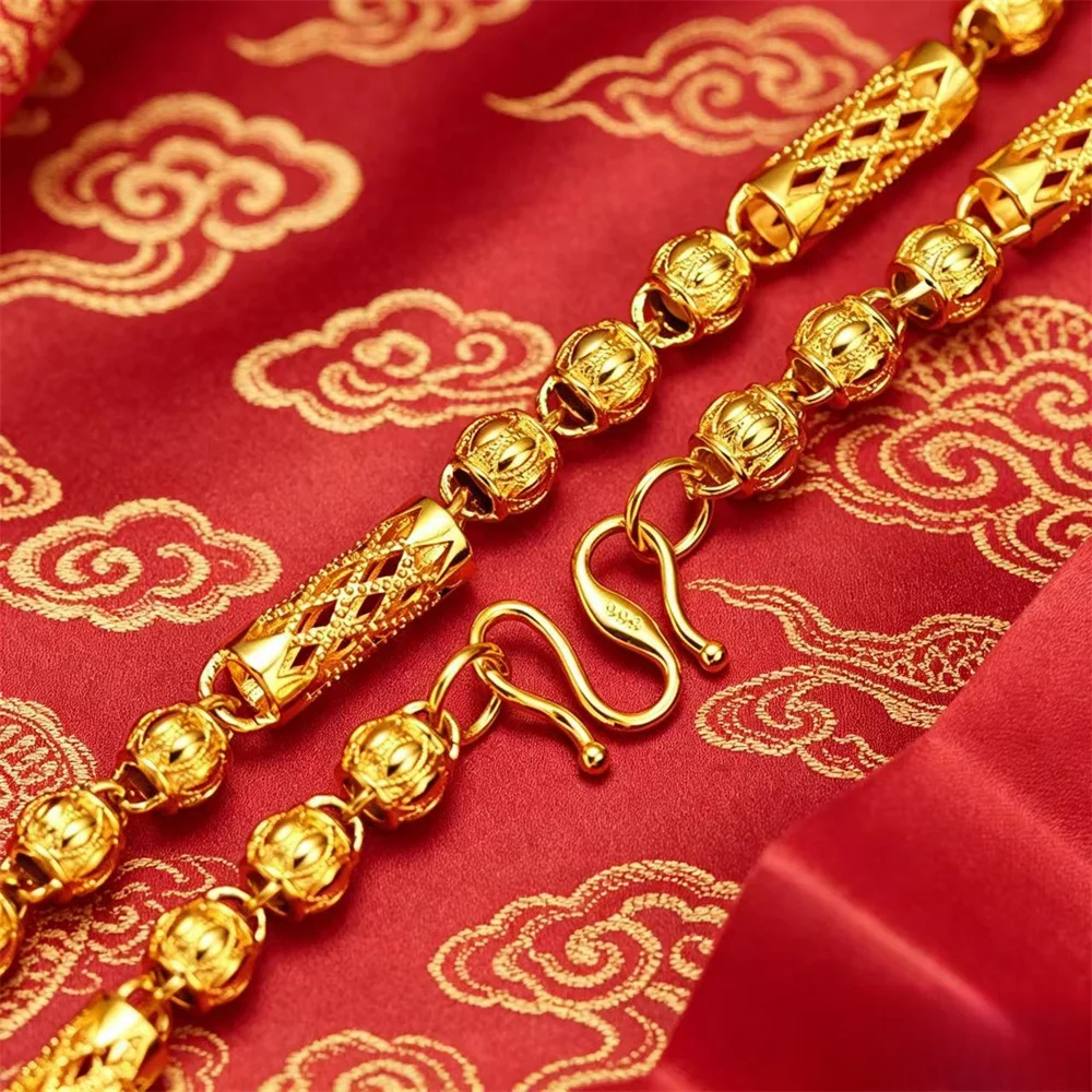 Men AU999 24K Pure Gold Hollow Filigree Tube Necklace, Vintage Round Bead Link Chain Fine Jewelry Gift
Men AU999 24K Pure Gold Hollow Filigree Tube Necklace, Vintage Round Bead Link Chain Fine Jewelry Gift