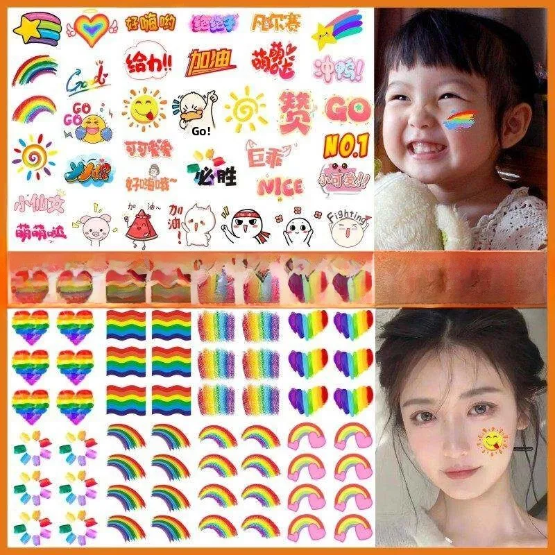 Children's Day Face Decoration Rainbow Tattoo Stickers Cheer on Sports Meeting Football Basketball Event Festive Celebration
Children's Day Face Decoration Rainbow Tattoo Stickers Cheer on Sports Meeting Football Basketball Event Festive Celebration