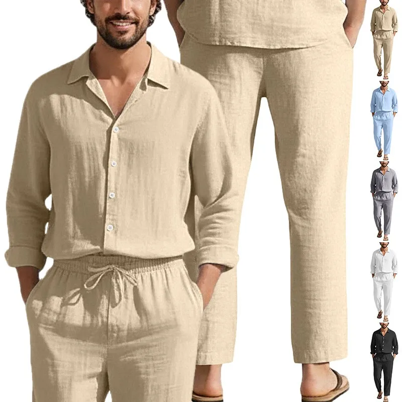 Summer Outfit Men Shirt Lightweight Long Sleeve Shirts Two Piece Set Drawstring Waist Pants Casual Shirt Relaxed Fit Linen Shirt
Summer Outfit Men Shirt Lightweight Long Sleeve Shirts Two Piece Set Drawstring Waist Pants Casual Shirt Relaxed Fit Linen Shirt