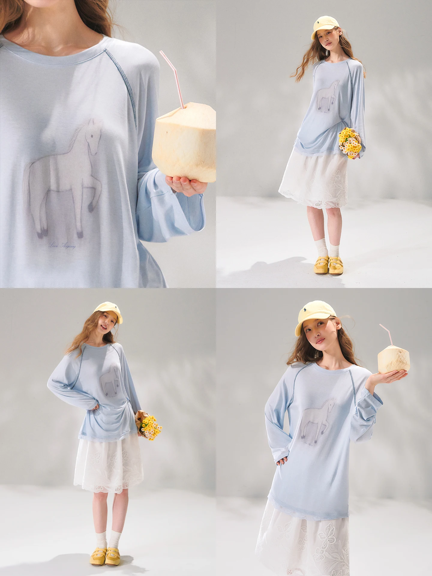 AsGony T-Shirt Lace Splice Silk Wool Shoulder Sleeve Print Casual Style Women's Loose Fit Long Sleeve round Neck Mid-Length Top
AsGony T-Shirt Lace Splice Silk Wool Shoulder Sleeve Print Casual Style Women's Loose Fit Long Sleeve round Neck Mid-Length Top