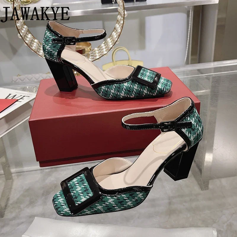 Mary Jane Sandals Square Heel Ladies Metal Buckle High Heel Sandals Summer Bicolor Vintage Brand Plaid Shoes for Women
Mary Jane Sandals Square Heel Ladies Metal Buckle High Heel Sandals Summer Bicolor Vintage Brand Plaid Shoes for Women
