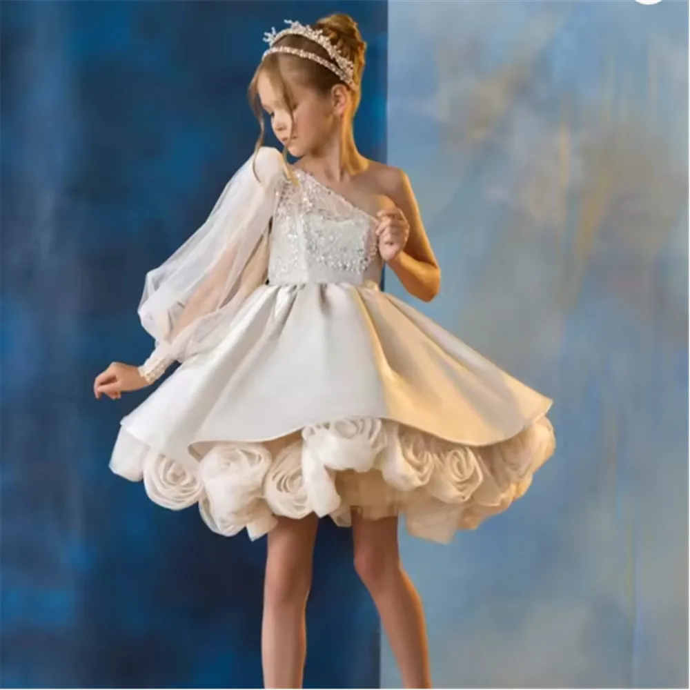Luxury One Shoulder Puffy Flower Girl Wedding Dress Sequined Princess Birthday Pageant Gown Kids Celebration Evening Party Dress
Luxury One Shoulder Puffy Flower Girl Wedding Dress Sequined Princess Birthday Pageant Gown Kids Celebration Evening Party Dress