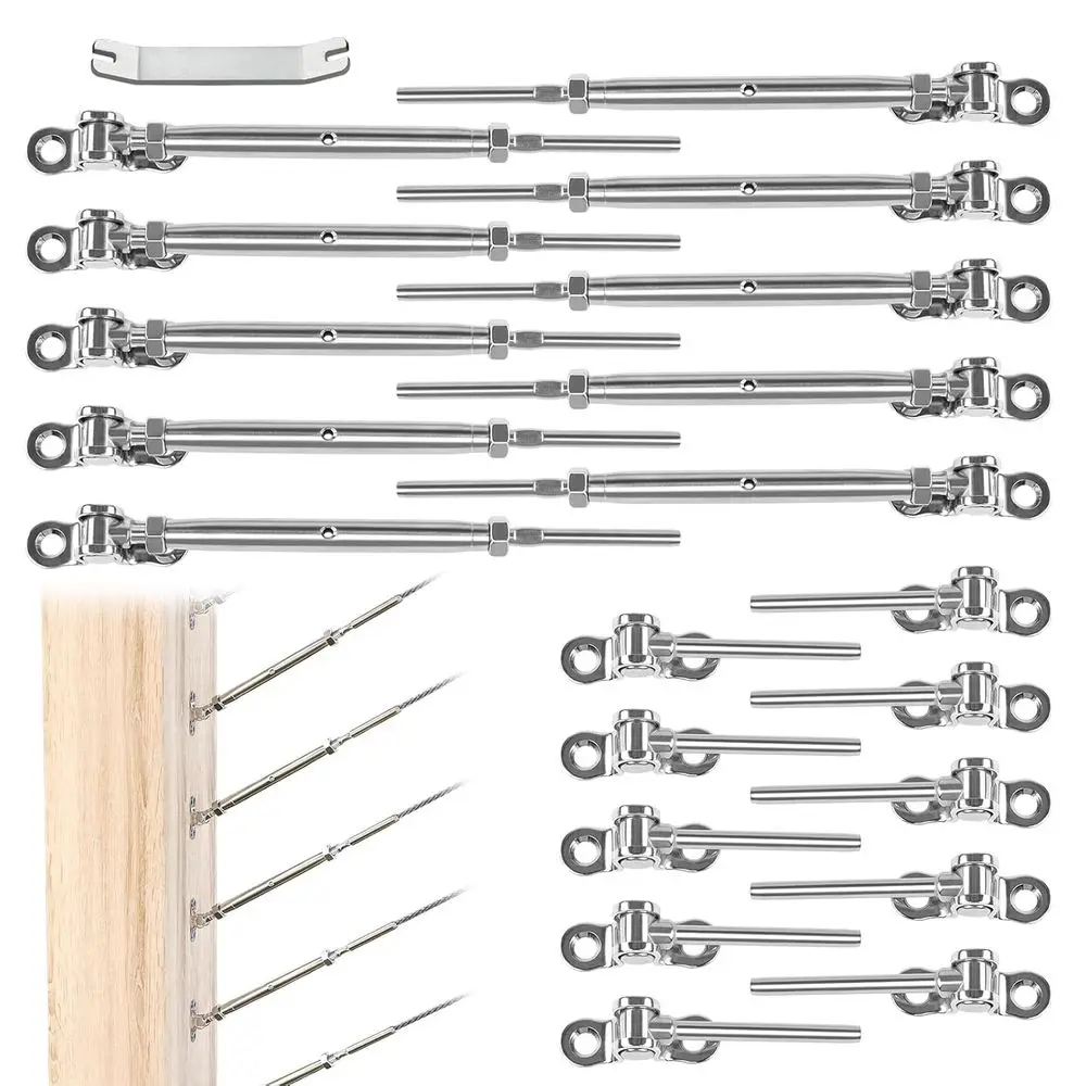 1/8 Cable Railing Kit for Stairs with Swage Toggle Turnbuckle and Adjustable Angles, 40 Pack
1/8 Cable Railing Kit for Stairs with Swage Toggle Turnbuckle and Adjustable Angles, 40 Pack