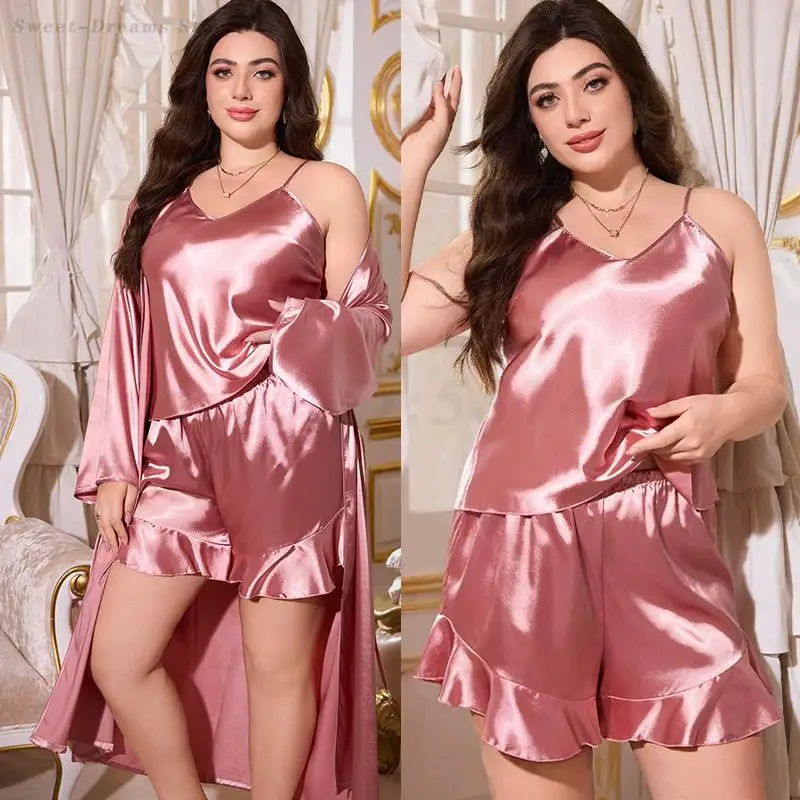 Big Size 4XL 5XL Robe 3 Piece Set Sleepwear Sexy Cami&Shorts Pajamas Mujer Long Kimono Bathrobe Gown Summer Satin Home Clothes
Big Size 4XL 5XL Robe 3 Piece Set Sleepwear Sexy Cami&Shorts Pajamas Mujer Long Kimono Bathrobe Gown Summer Satin Home Clothes