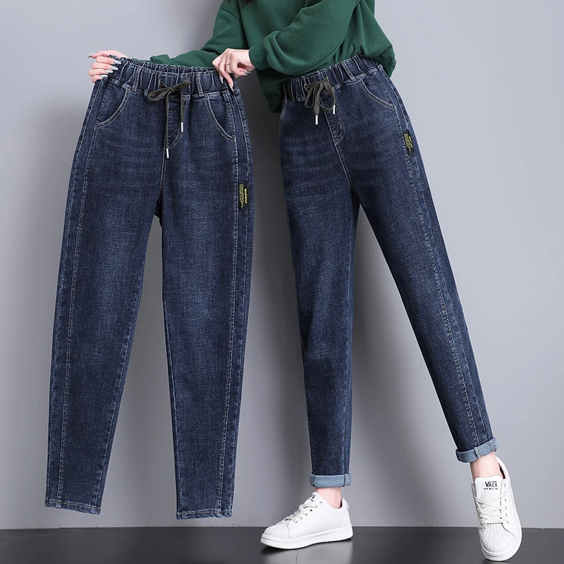 High Waist Elastic Waist Fleece Lined Loose Women's Jeans Harlan Style Slimming Capri Pants Cotton Stretch Denim Blue
High Waist Elastic Waist Fleece Lined Loose Women's Jeans Harlan Style Slimming Capri Pants Cotton Stretch Denim Blue