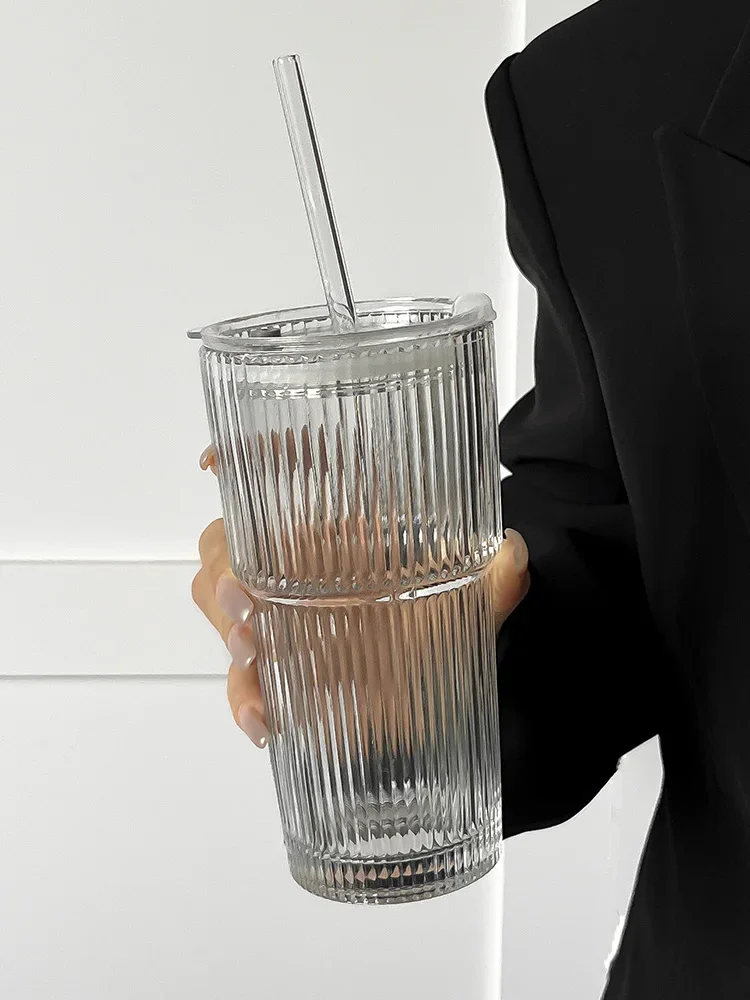 Large capacity with lid with straw vertical stripe glass high value cold drink cup juice coffee cup water cup
Large capacity with lid with straw vertical stripe glass high value cold drink cup juice coffee cup water cup
