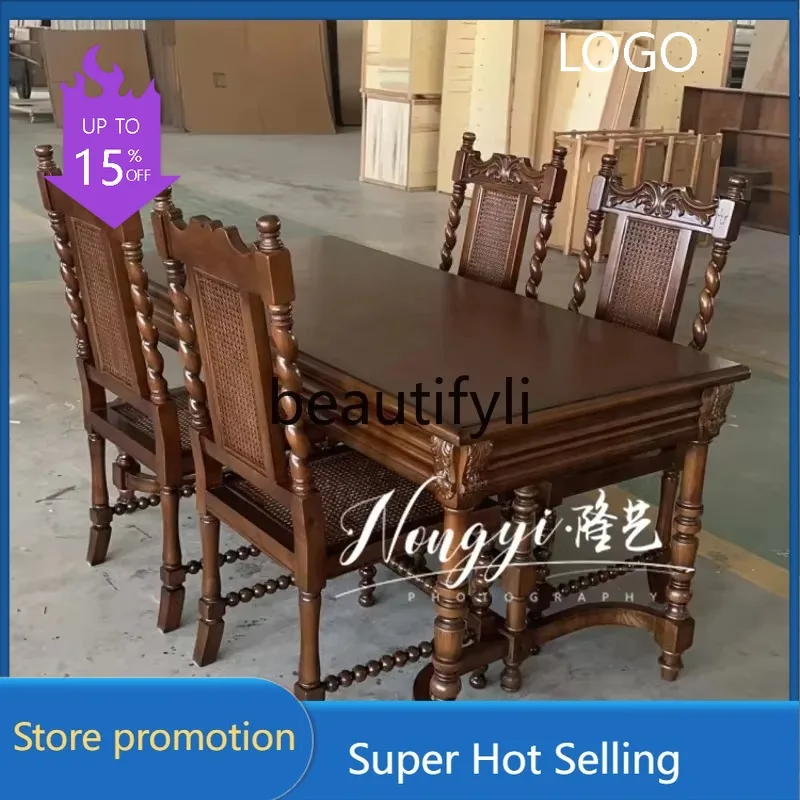 PPP M American country solid wood retro rectangular dining table household dining table and chairs solid wood furniture
PPP M American country solid wood retro rectangular dining table household dining table and chairs solid wood furniture