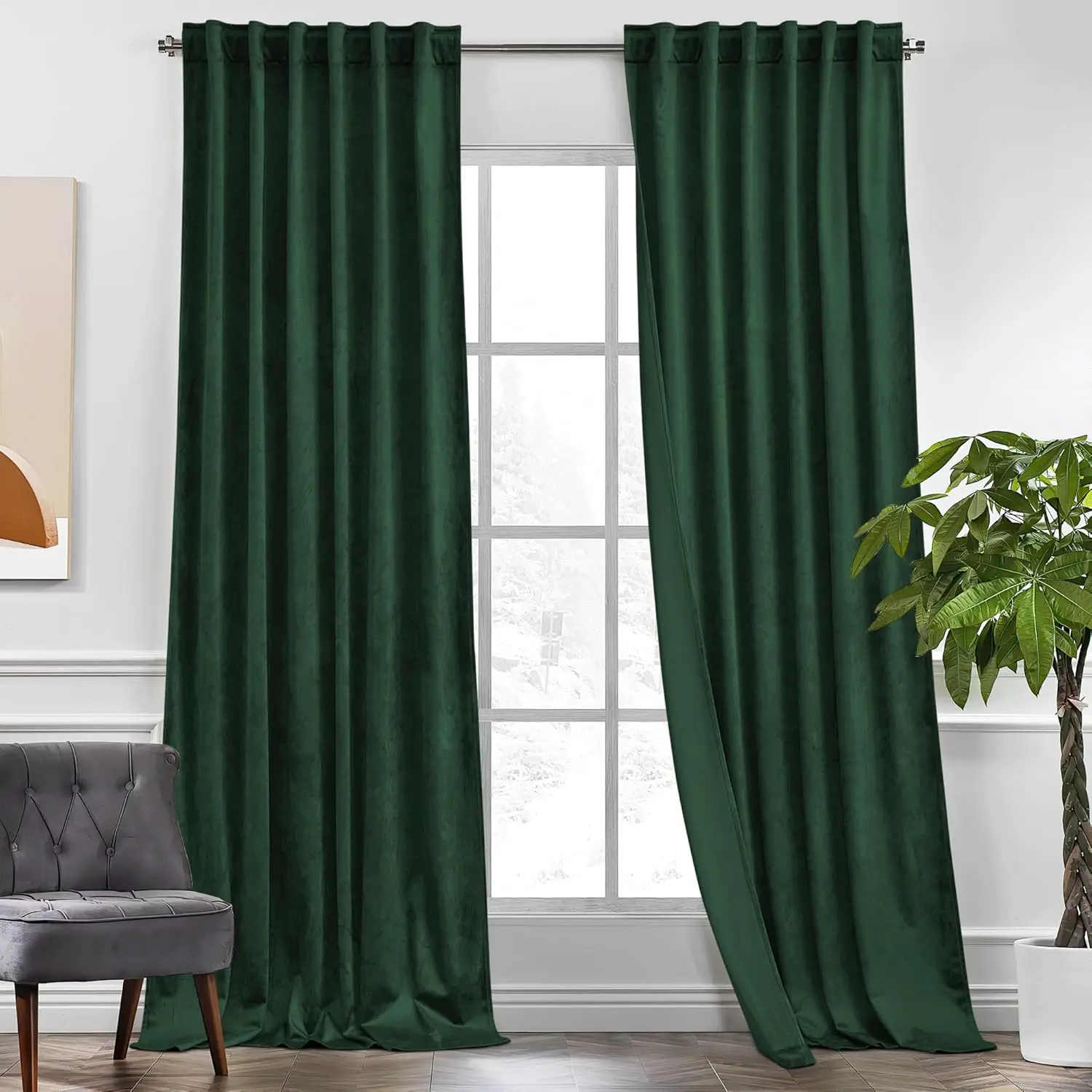 Hunter Green Velvet Curtains 120 inches Long 2 Panels, Blackout Thermal Insulated Drapes for Bedroom, Back Tab Rod Pocket, W52 x L120
Hunter Green Velvet Curtains 120 inches Long 2 Panels, Blackout Thermal Insulated Drapes for Bedroom, Back Tab Rod Pocket, W52 x L120