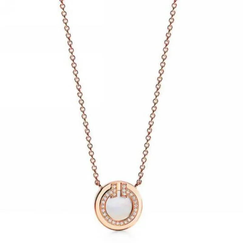 Rose Gold Mother-of-Pearl Diamond Disc Pendant Necklace, Minimalist Design
Rose Gold Mother-of-Pearl Diamond Disc Pendant Necklace, Minimalist Design