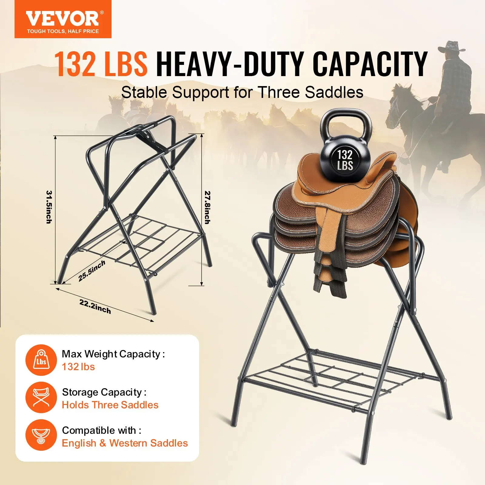 Folding Saddle Rack, 28 X 19 X 37.5 In, Freestanding Horse Saddle Stand, Portable Horse Blanket Holder, Heavy Duty Steel Saddle
Folding Saddle Rack, 28 X 19 X 37.5 In, Freestanding Horse Saddle Stand, Portable Horse Blanket Holder, Heavy Duty Steel Saddle