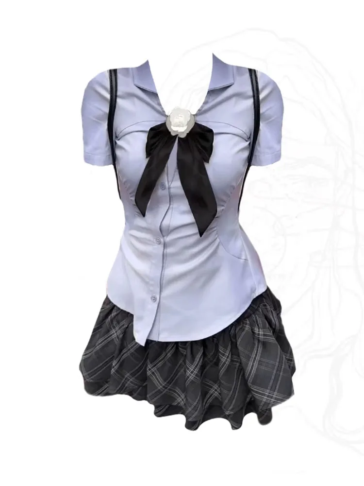 Preppy Style Ins Outfits 2 Piece Skirt Set Polo-Neck Blue Shirts Party Prom +High Waist A-Line Skirt Office Lady 2000s Aesthetic
Preppy Style Ins Outfits 2 Piece Skirt Set Polo-Neck Blue Shirts Party Prom +High Waist A-Line Skirt Office Lady 2000s Aesthetic