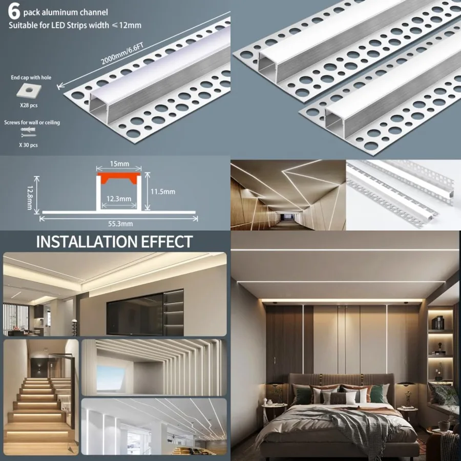 6 Pack LED Channel Plaster-in 6.6FT/2M Trimless Recessed Drywall Aluminum Channel, LED Profile for Wall and Ceiling with Milky
6 Pack LED Channel Plaster-in 6.6FT/2M Trimless Recessed Drywall Aluminum Channel, LED Profile for Wall and Ceiling with Milky