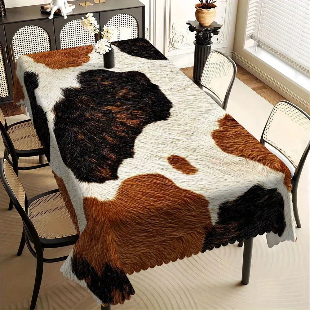 Cowhide Print Tablecloth, Western Style Brown Black and White Cow Pattern with Scalloped Edge, Stain Resistant for Dining Room
Cowhide Print Tablecloth, Western Style Brown Black and White Cow Pattern with Scalloped Edge, Stain Resistant for Dining Room