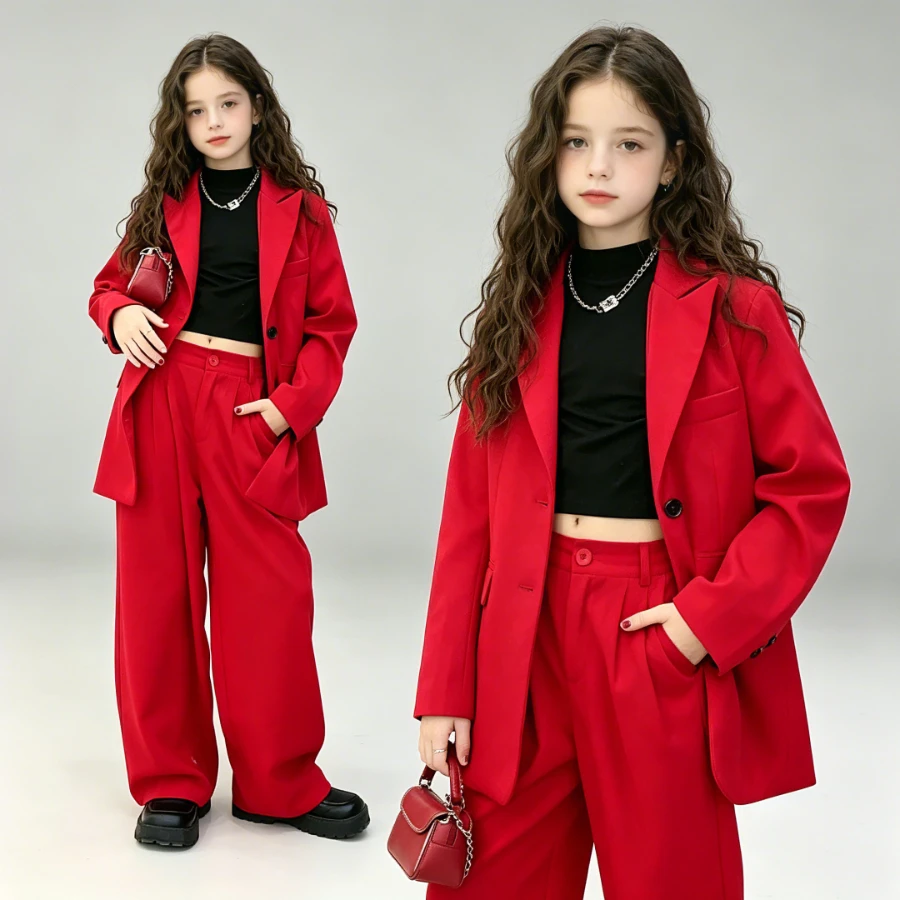 Girls Red Blazer Wide Leg Pants 2Pcs Suit Kids Formal Office Style Outfit Birthday Party Streetwear Fashion Child Clothing 4-14Y
Girls Red Blazer Wide Leg Pants 2Pcs Suit Kids Formal Office Style Outfit Birthday Party Streetwear Fashion Child Clothing 4-14Y