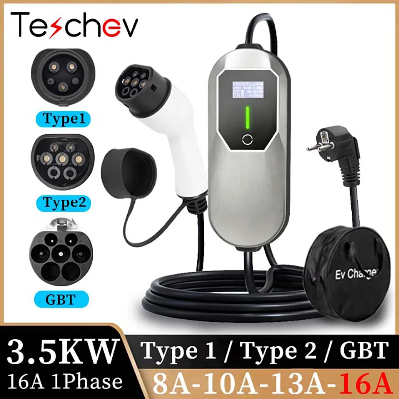 3.5KW 16A Portable EV Charger Type1 Type2 GB/T IP66 Waterproof LED Screen 8-16A Adjustable Timing Charge 3.5M Schuko Plug Home O
3.5KW 16A Portable EV Charger Type1 Type2 GB/T IP66 Waterproof LED Screen 8-16A Adjustable Timing Charge 3.5M Schuko Plug Home O