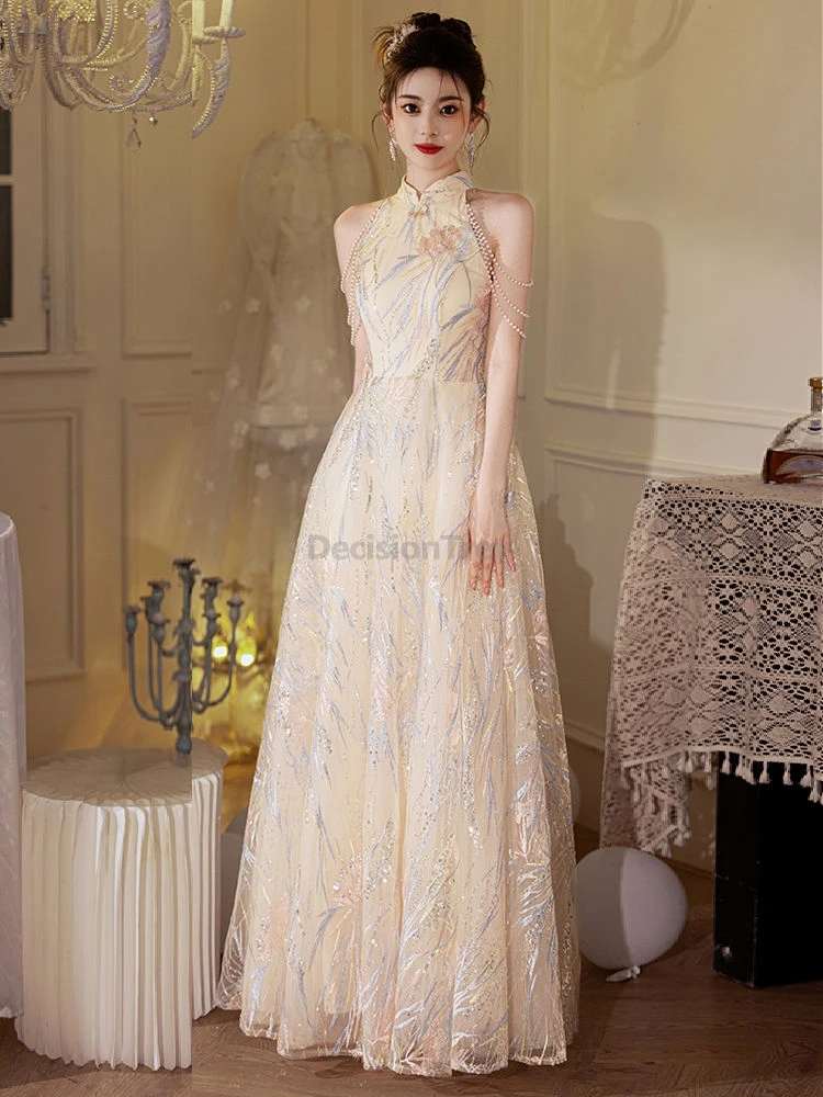 2025 grand banquet chinese style evening dress exquisite fairy bride toasting attire fashion design sense temperament cheongsam
2025 grand banquet chinese style evening dress exquisite fairy bride toasting attire fashion design sense temperament cheongsam