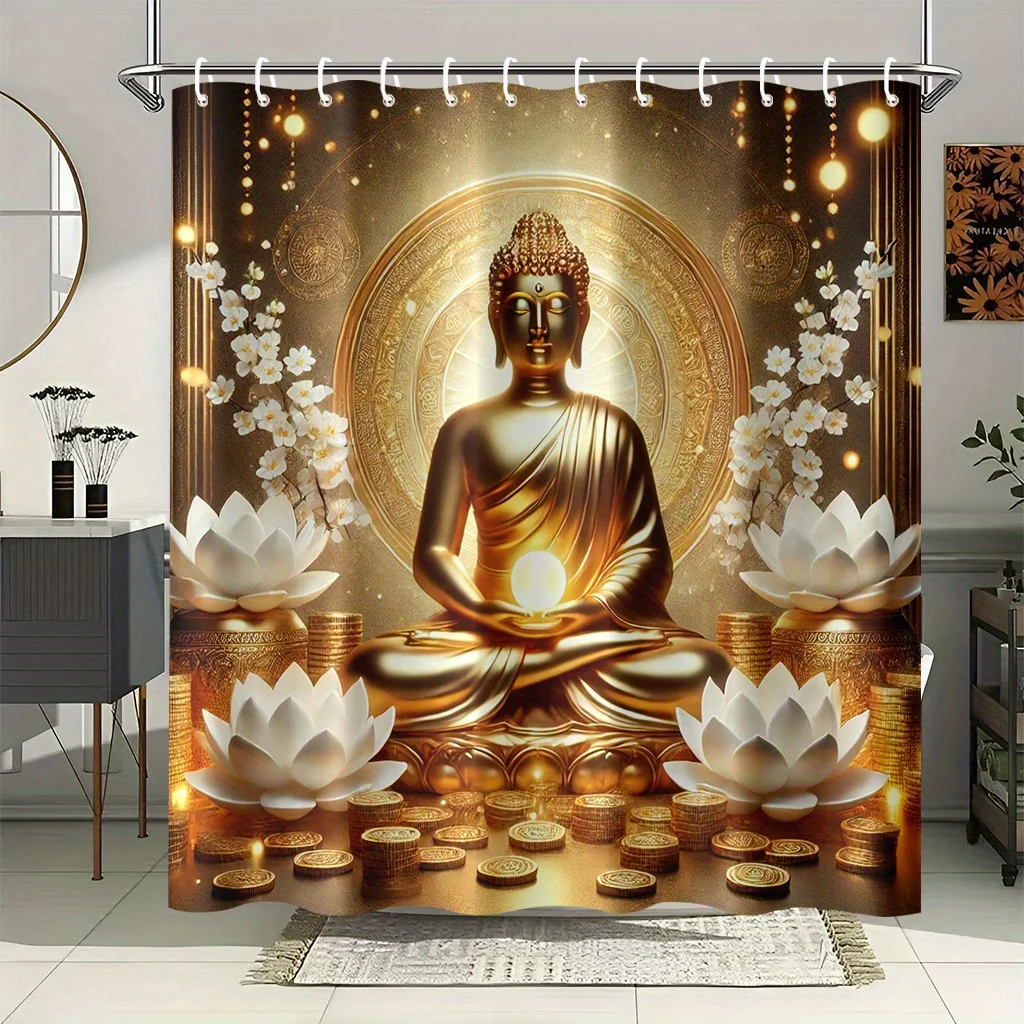 Buddha Shower Curtain Waterproof Fabric Bathroom Curtains Golden Buddha and Lotus Bath Screen Divider Home Decor With Hooks
Buddha Shower Curtain Waterproof Fabric Bathroom Curtains Golden Buddha and Lotus Bath Screen Divider Home Decor With Hooks