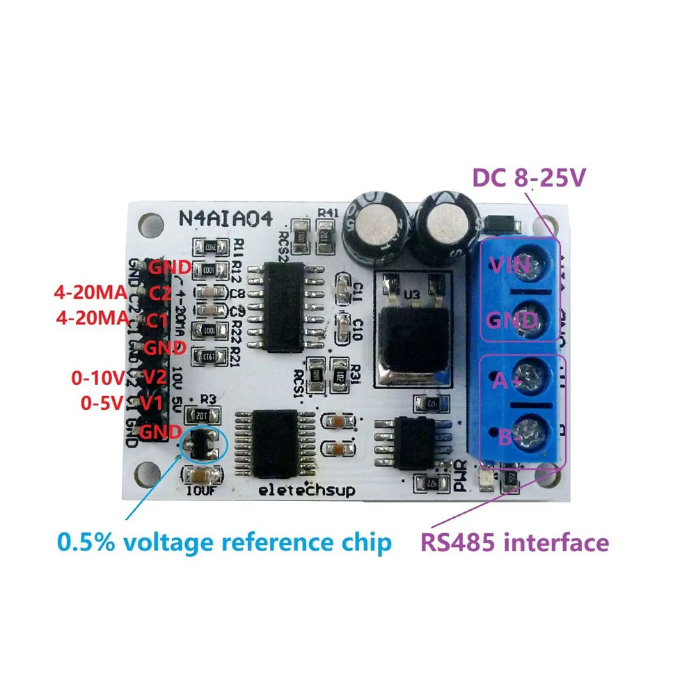 Voltage Signal Acquisition RS485 Modbus RTU Module 4CH DC 12V 4-20mA 0-5V 0-10V for PLC Current Transmitter Measuring Instrument
Voltage Signal Acquisition RS485 Modbus RTU Module 4CH DC 12V 4-20mA 0-5V 0-10V for PLC Current Transmitter Measuring Instrument