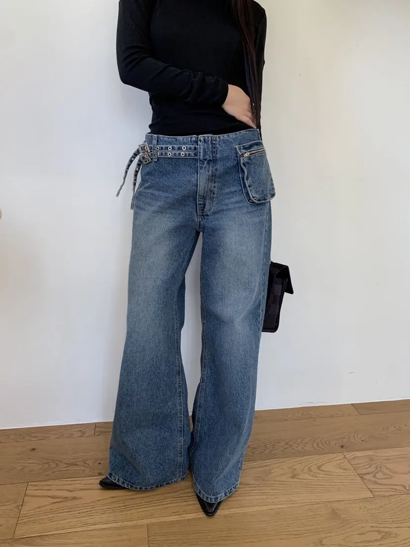 Retro Blue Personality High Waist Women's Jeans Side Waist Bag Belted Hong Kong Style Fashionable Straight Leg Long Trousers
Retro Blue Personality High Waist Women's Jeans Side Waist Bag Belted Hong Kong Style Fashionable Straight Leg Long Trousers