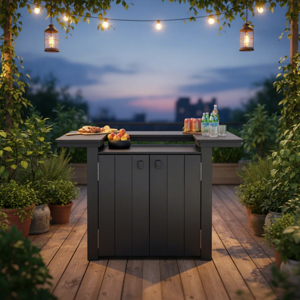 Modular HDPE Outdoor Bar Table with Storage Cabinet Easy-Clean Waterproof Bar Island for Backyard BBQ Outdoor Kitchen
Modular HDPE Outdoor Bar Table with Storage Cabinet Easy-Clean Waterproof Bar Island for Backyard BBQ Outdoor Kitchen