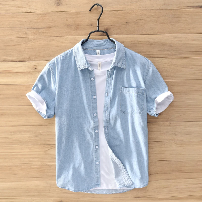 High Quality 2023 Summer Fashion Day Wash Short Sleeve Shirt Casual Solid Color All-in-one Men's Cotton Denim Five-sleeve Shirt
High Quality 2023 Summer Fashion Day Wash Short Sleeve Shirt Casual Solid Color All-in-one Men's Cotton Denim Five-sleeve Shirt
