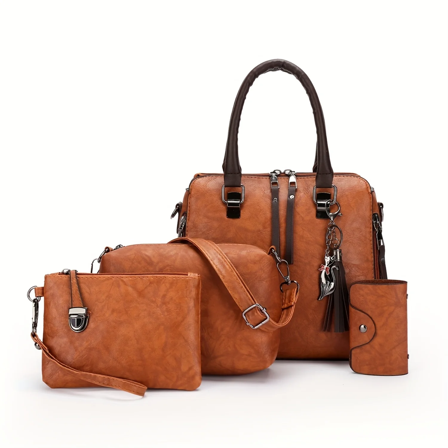 4Pcs Vintage Tote Bag Set, Women's Small PU Leather Handbag With Crossbody Bag & Clutch Purse & Card Holder
4Pcs Vintage Tote Bag Set, Women's Small PU Leather Handbag With Crossbody Bag & Clutch Purse & Card Holder