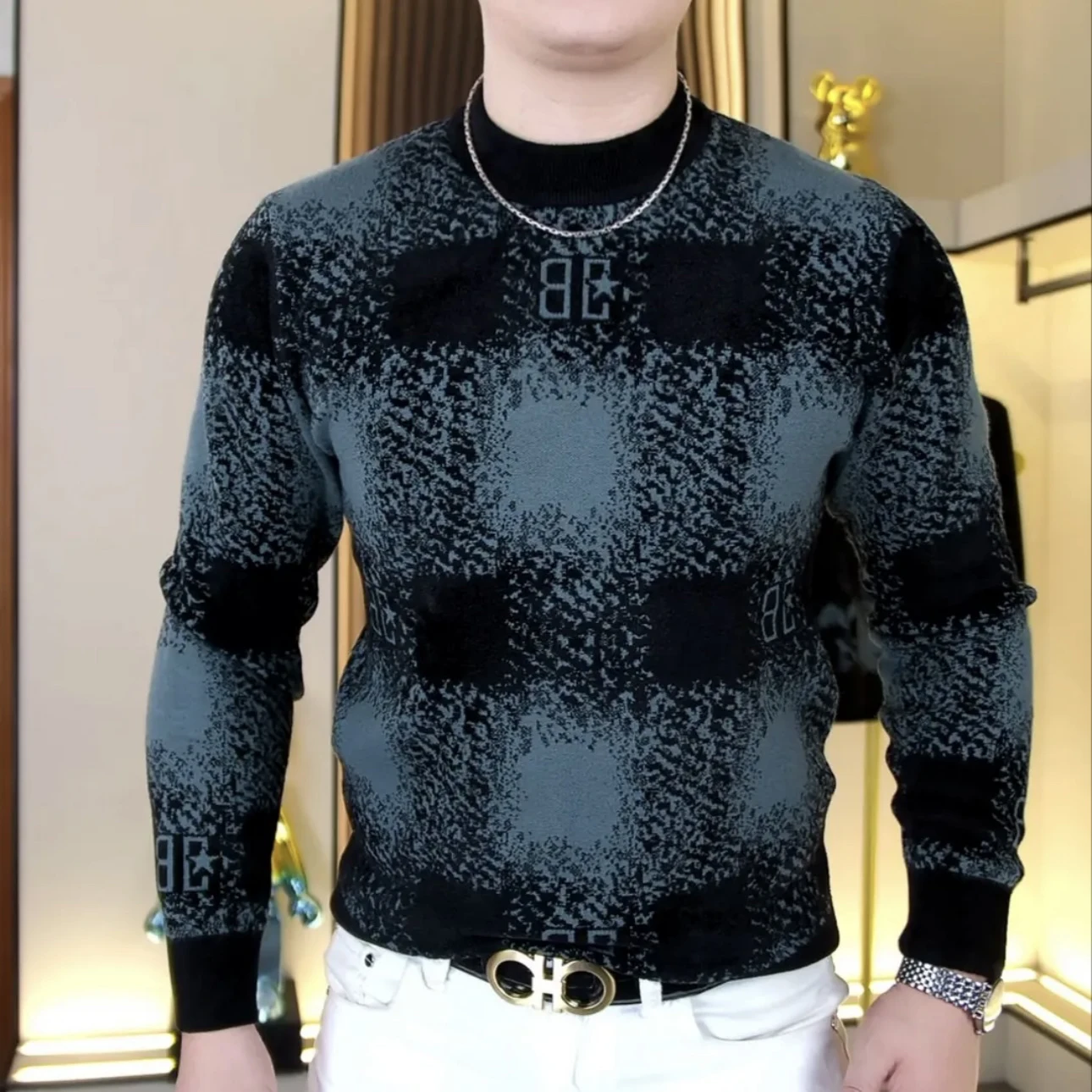 Mens Winter Faionable round Ne Slim Fit Knitted Sweater Mocca Fce Plaid Base irt Top Youth Vitali Sle Long Sve
Mens Winter Faionable round Ne Slim Fit Knitted Sweater Mocca Fce Plaid Base irt Top Youth Vitali Sle Long Sve