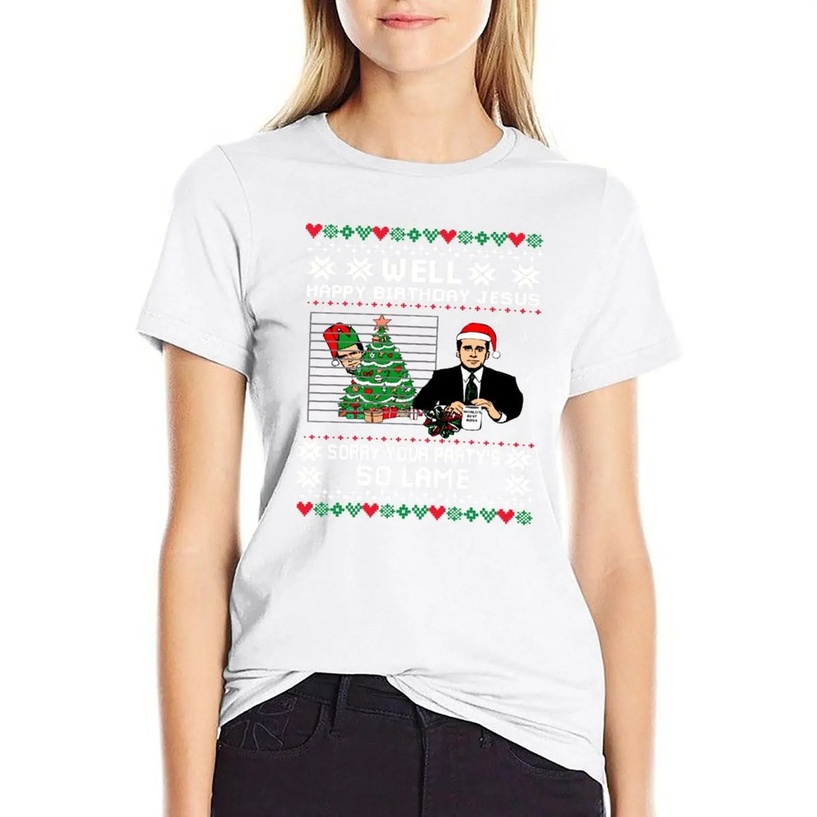 The Office Happy Birthday jesus T-shirt Female clothing shirts graphic tees kawaii clothes workout shirts for Women
The Office Happy Birthday jesus T-shirt Female clothing shirts graphic tees kawaii clothes workout shirts for Women