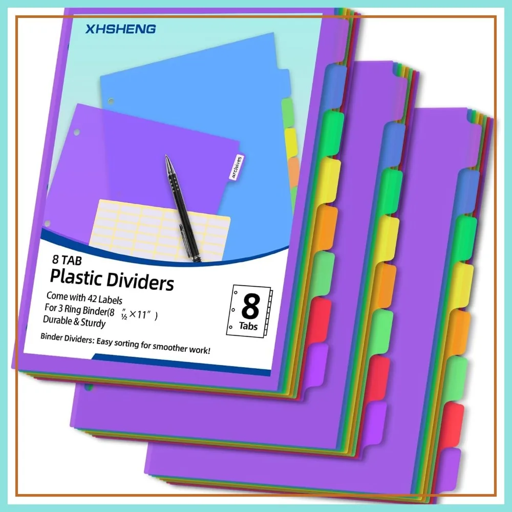 24 Pcs/3 Sets 8-Tab Plastic Binder Dividers for Office School Supplies
24 Pcs/3 Sets 8-Tab Plastic Binder Dividers for Office School Supplies